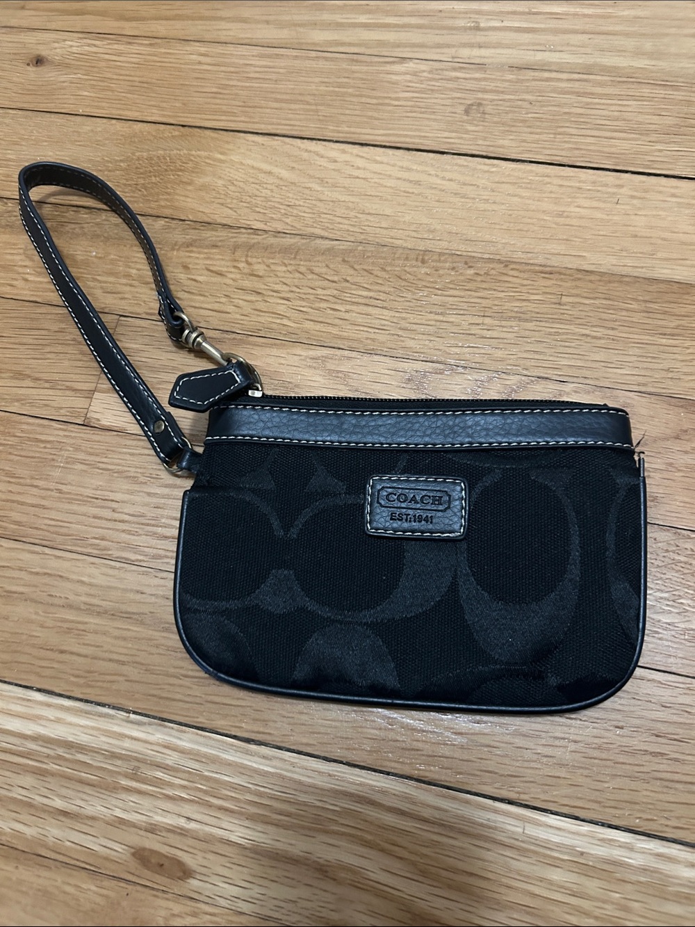 Coach Black Signature Logo Wristlet with Detachable Strap